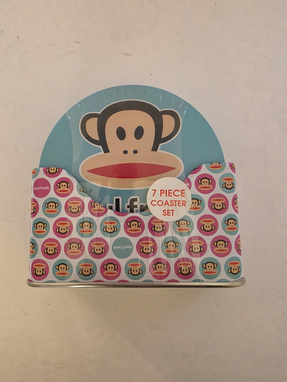 Paul Frank 7-Piece Monkey Coaster Set - Teal & Pink